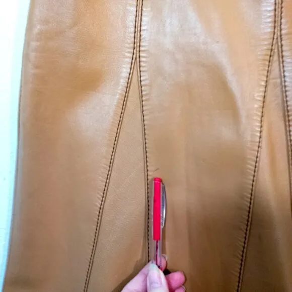Lillie Rubin tan leather A-line swing skirt 8 bohemian chic
