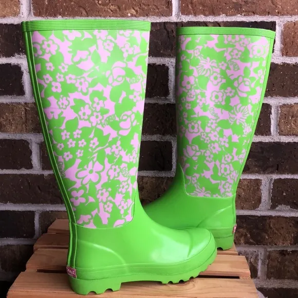 Lilly Pulitzer Green/Pink Rain Boots/Booties