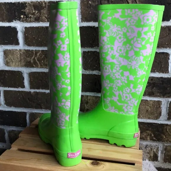 Lilly Pulitzer Green/Pink Rain Boots/Booties