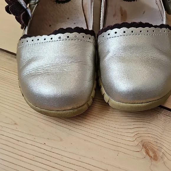 Livie &amp; Luca Gold Dress Shoes with Floral Embellishments