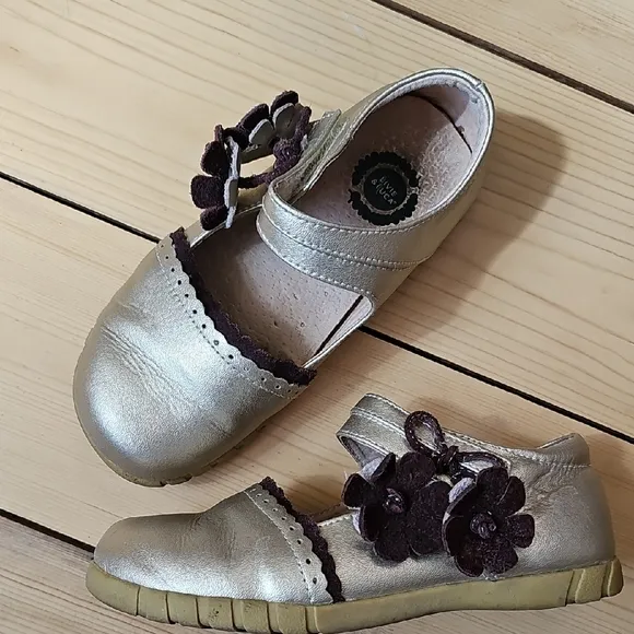Livie &amp; Luca Gold Dress Shoes with Floral Embellishments