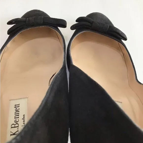 LK Bennett London Black Suede Bow Heel Shoes Size 40
