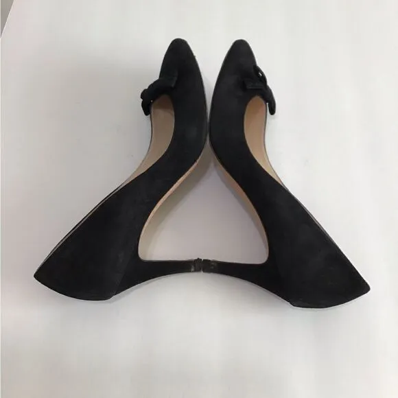 LK Bennett London Black Suede Bow Heel Shoes Size 40
