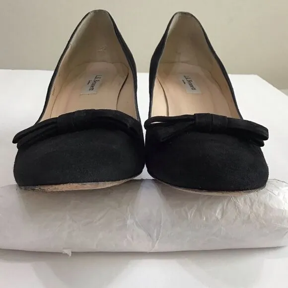LK Bennett London Black Suede Bow Heel Shoes Size 40