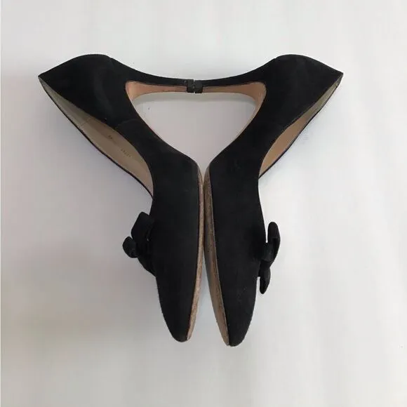 LK Bennett London Black Suede Bow Heel Shoes Size 40