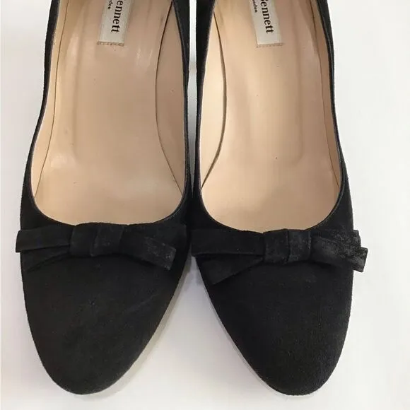 LK Bennett London Black Suede Bow Heel Shoes Size 40