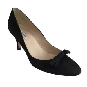 LK Bennett London Black Suede Bow Heel Shoes Size 40