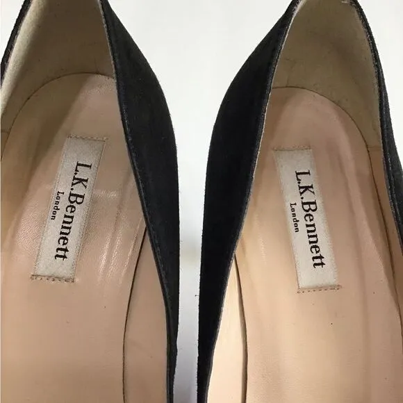 LK Bennett London Black Suede Bow Heel Shoes Size 40