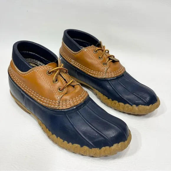 L.L. Bean Duck Boots Bean Boots Low Rubber Navy Blue Tan