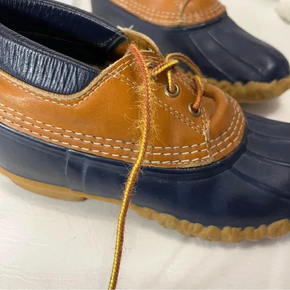 L.L. Bean Duck Boots Bean Boots Low Rubber Navy Blue Tan