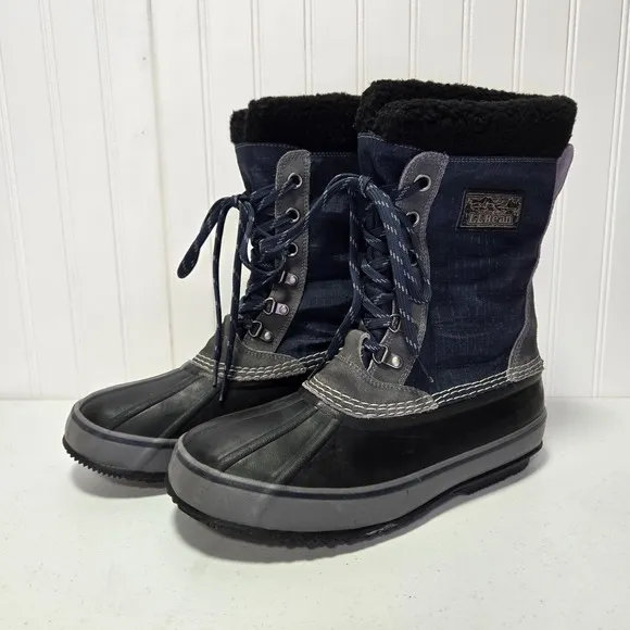 LL Bean Mens Blue Nylon Lace Up Removable Felt Waterproof Winter Boots Size 10 M