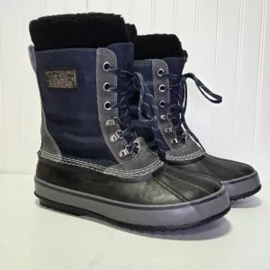 LL Bean Mens Blue Nylon Lace Up Removable Felt Waterproof Winter Boots Size 10 M