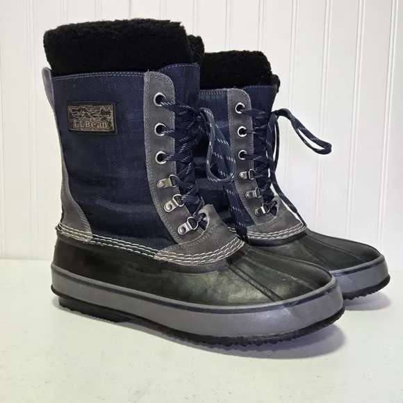 LL Bean Mens Blue Nylon Lace Up Removable Felt Waterproof Winter Boots Size 10 M