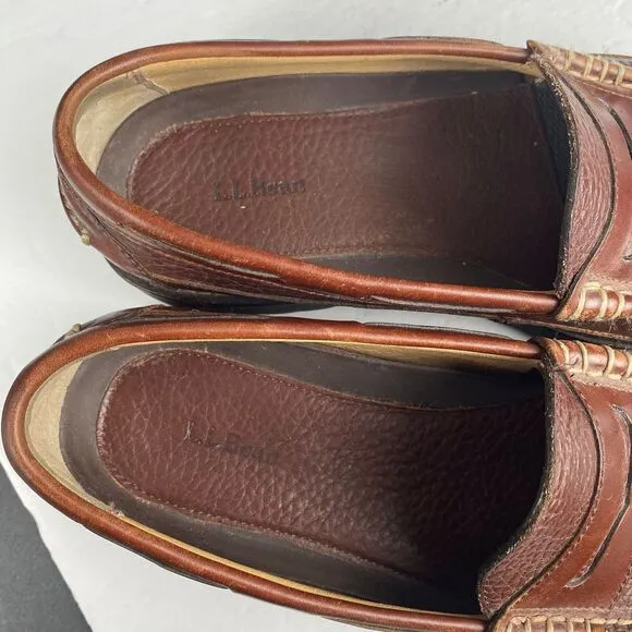 LL Bean Men's Size 10 D Allagash Leather Penny Loafer Shoes 244478 Brown