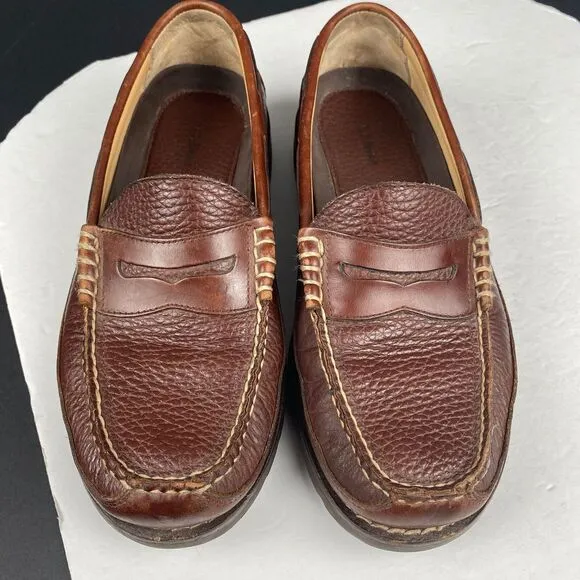 LL Bean Men's Size 10 D Allagash Leather Penny Loafer Shoes 244478 Brown