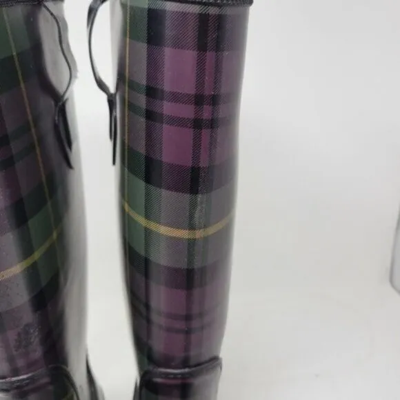 L.L. Bean | Womens Wellies Rain Boots Plaid Purple Green