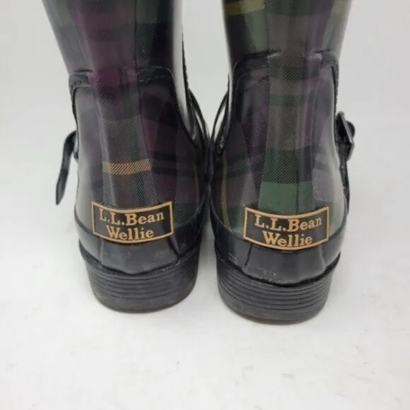 L.L. Bean | Womens Wellies Rain Boots Plaid Purple Green