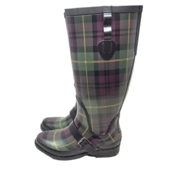 L.L. Bean | Womens Wellies Rain Boots Plaid Purple Green