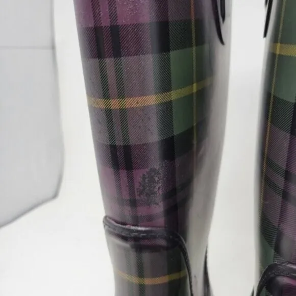 L.L. Bean | Womens Wellies Rain Boots Plaid Purple Green