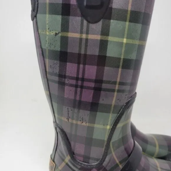 L.L. Bean | Womens Wellies Rain Boots Plaid Purple Green