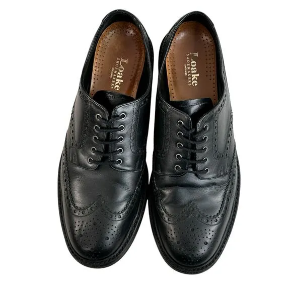 Loake Worton Mens Dress Shoes UK 9 US 10 Black Leather Derby Brogue Lace Up Wing