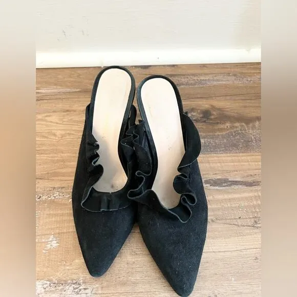 Loeffler Randall langley Suede Mule Heels black ruffle edge women’s 7