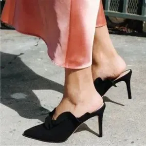 Loeffler Randall langley Suede Mule Heels black ruffle edge women’s 7
