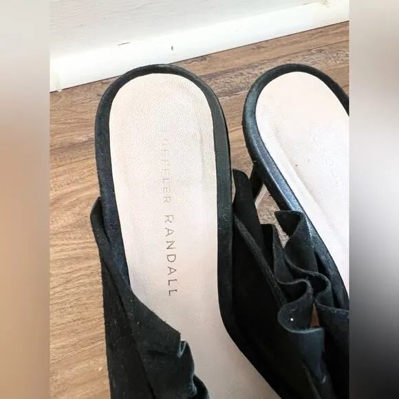 Loeffler Randall langley Suede Mule Heels black ruffle edge women’s 7