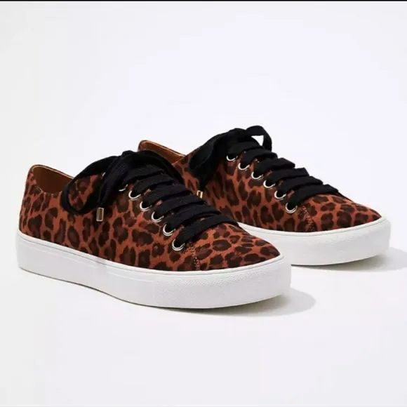 LOFT Leopard Animal Print Canvas Black Lace Up Sneakers Tennis Shoes 11M