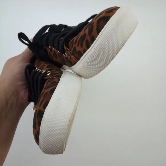 LOFT Leopard Animal Print Canvas Black Lace Up Sneakers Tennis Shoes 11M