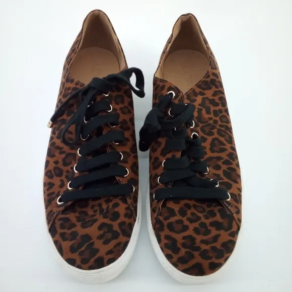 LOFT Leopard Animal Print Canvas Black Lace Up Sneakers Tennis Shoes 11M