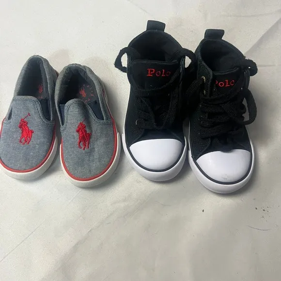 Lot of 2 Polo Ralph Lauren Shoes Bundle: Slip-On &amp; High-Top Sneakers, Size 6 &amp; 8