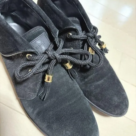 LOUIS VUITTON Boots Heel Monogram Suede Black EU36.5 RARE!
