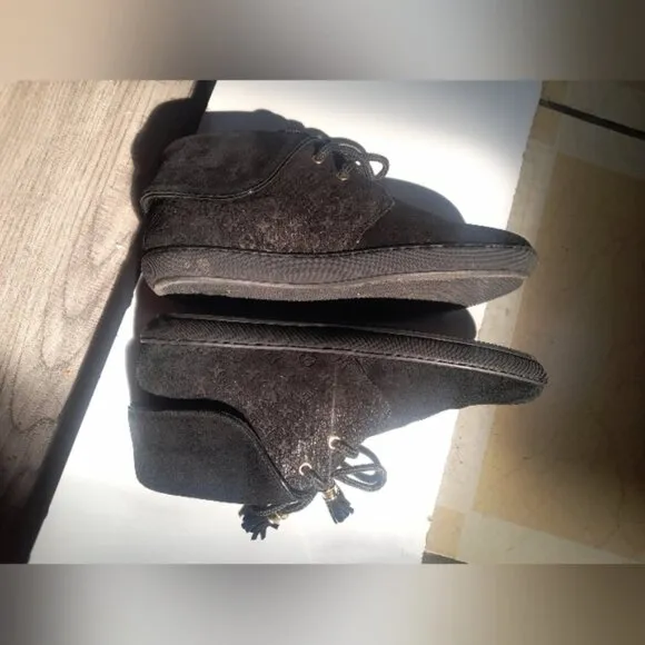 LOUIS VUITTON Boots Heel Monogram Suede Black EU36.5 RARE!