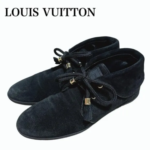 LOUIS VUITTON Boots Heel Monogram Suede Black EU36.5 RARE!