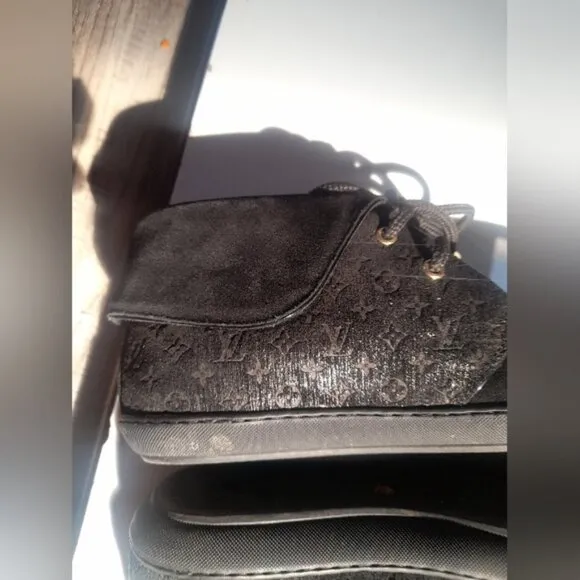 LOUIS VUITTON Boots Heel Monogram Suede Black EU36.5 RARE!