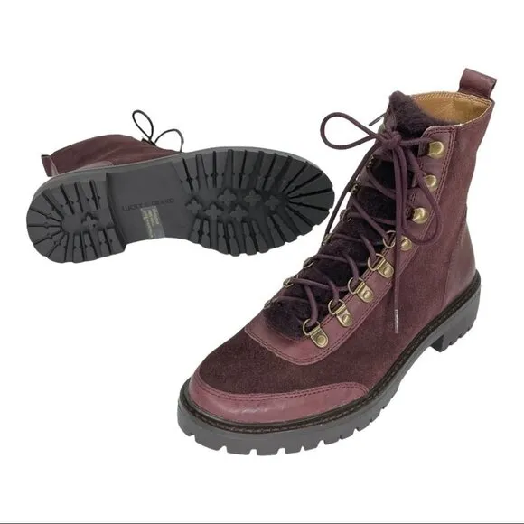 Lucky Brand Ilianna Raisin Leather Womens Ankle Boots Size 6.5M
