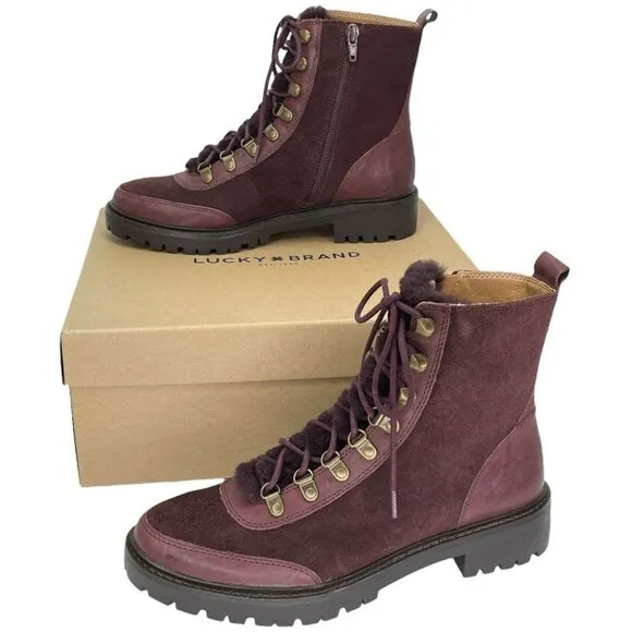 Lucky Brand Ilianna Raisin Leather Womens Ankle Boots Size 6.5M