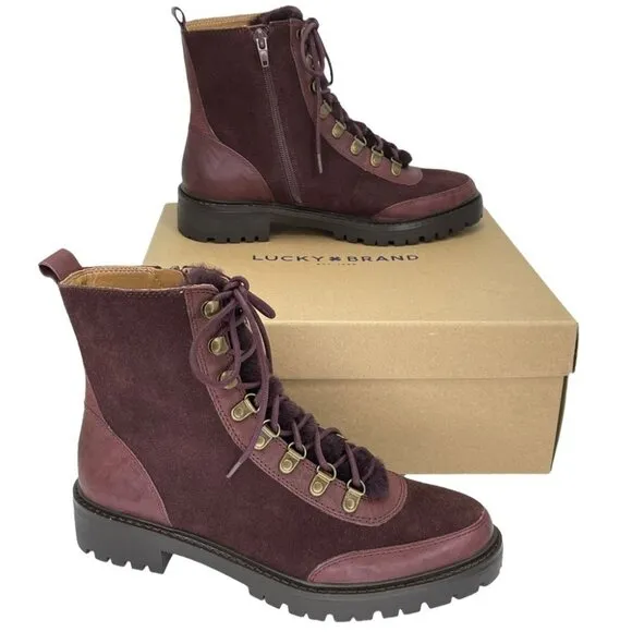 Lucky Brand Ilianna Raisin Leather Womens Ankle Boots Size 6.5M