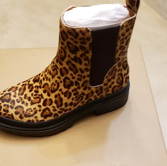 LUCKY BRAND LEOPARD PRINT SUEDE BLOCK HEEL BOOTS SIZE 8.5