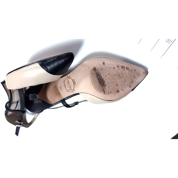 Lucy Choi London All Leather Ivory Contrast Cap Lady Shoes Heel 2.5&quot; sz 36 US 6