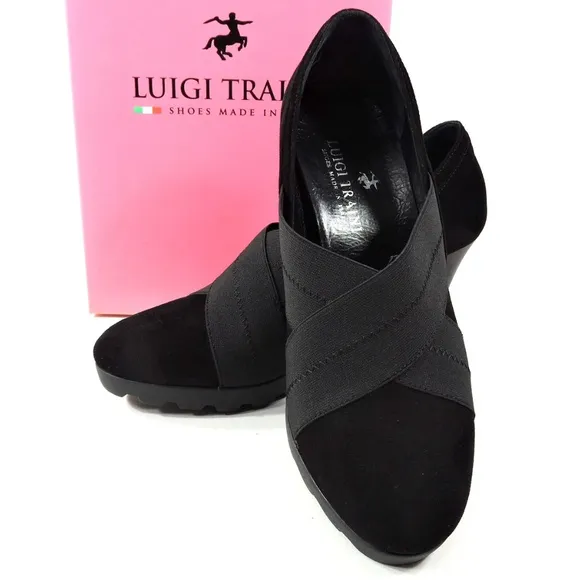 LUIGI TRAINI 🇮🇹 WOMENS BLACK SUEDE HEELED SHOES