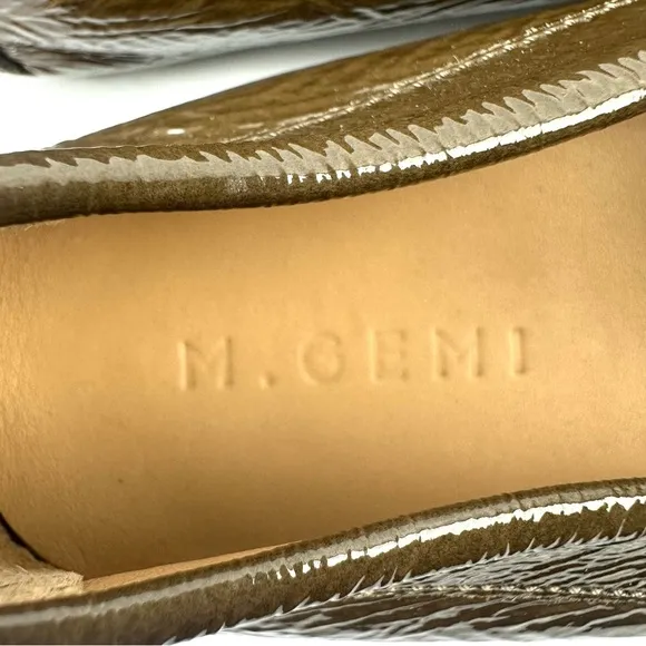 M Gemi Driving Loafer 38 Brown Olive Green Patent Leather Slip On Shoes Womens