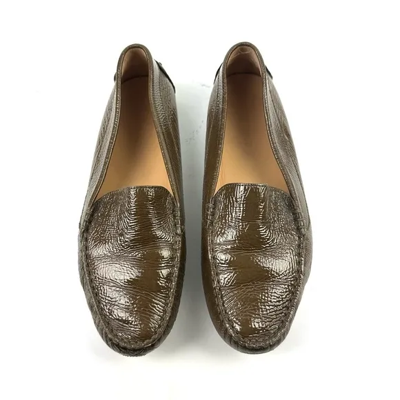 M Gemi Driving Loafer 38 Brown Olive Green Patent Leather Slip On Shoes Womens