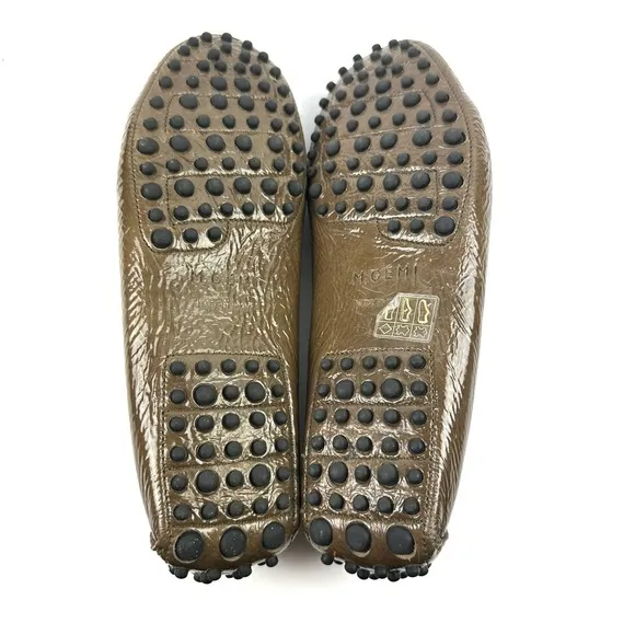 M Gemi Driving Loafer 38 Brown Olive Green Patent Leather Slip On Shoes Womens