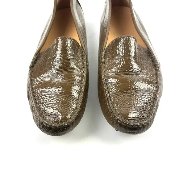 M Gemi Driving Loafer 38 Brown Olive Green Patent Leather Slip On Shoes Womens