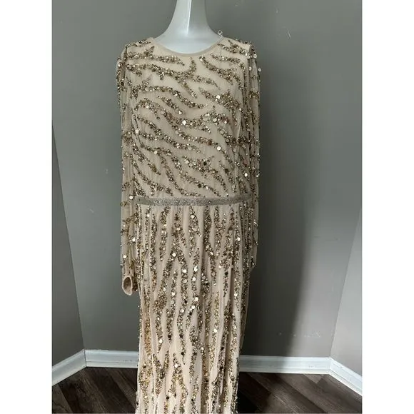 MAC DUGGAL LONG SLEEVE BEADED COLUMN GOWN