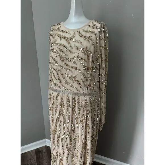 MAC DUGGAL LONG SLEEVE BEADED COLUMN GOWN