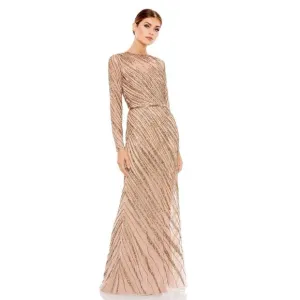 MAC DUGGAL LONG SLEEVE BEADED COLUMN GOWN