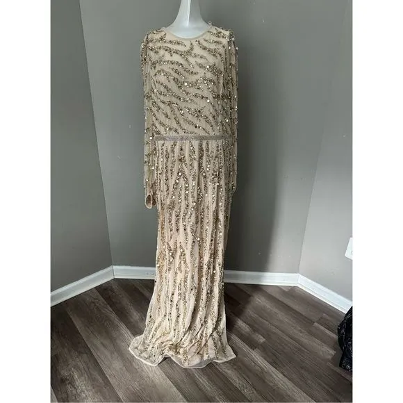 MAC DUGGAL LONG SLEEVE BEADED COLUMN GOWN